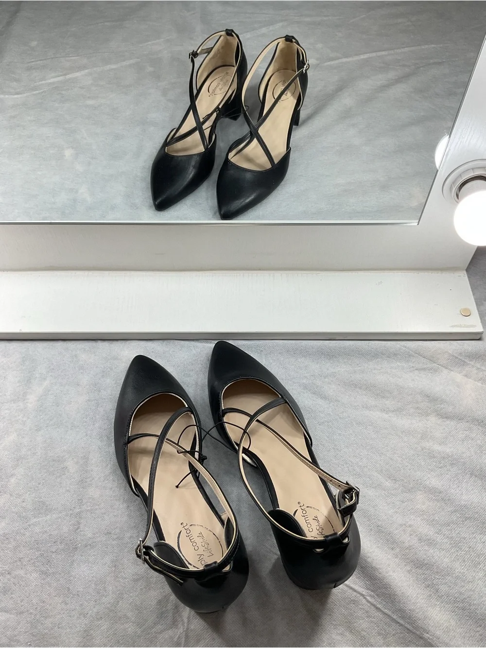 Life Stride Black Ankle Strap Heels + Moda Int’l Olive Green Sweater Dress Fall